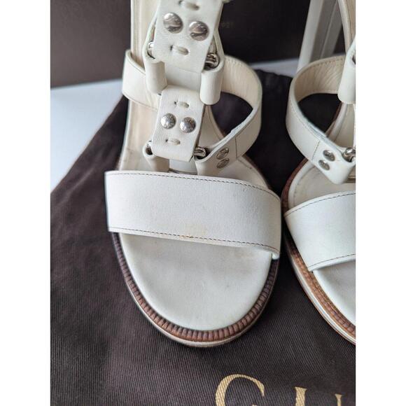 Gucci Heels Lyon Mystic White Leather Strap Sandal Gladiator size 38.5 Bag&Box - Picture 6 of 9